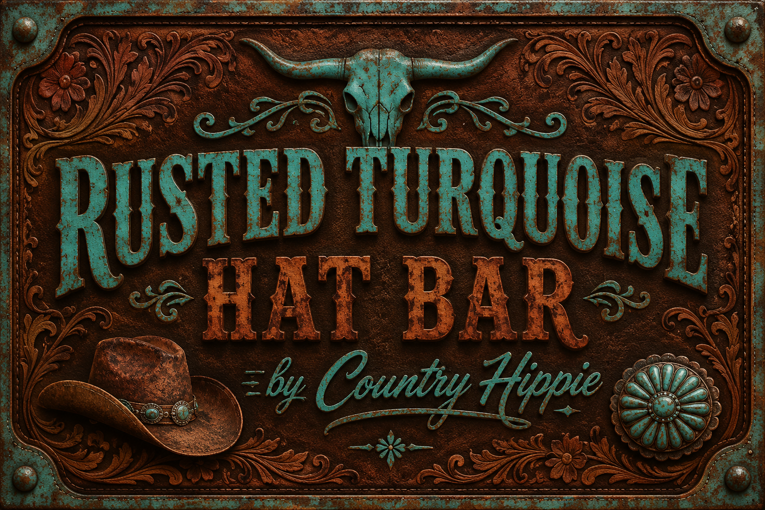 Rusted Turquoise Hat Bar