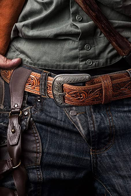 Hippie Stitched Leather Belt With Buckle – Unisex, Sizes S-XL, Green, Dollar Print
